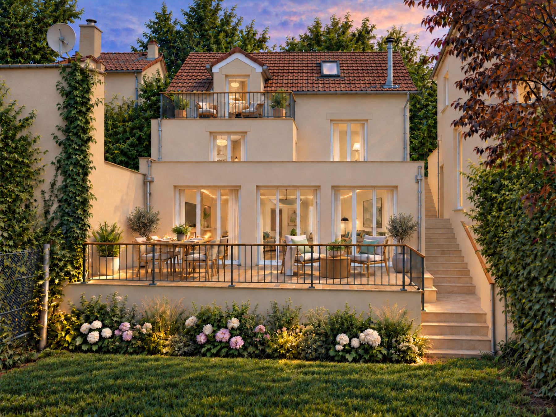 Façade et jardin, perspective d'opération