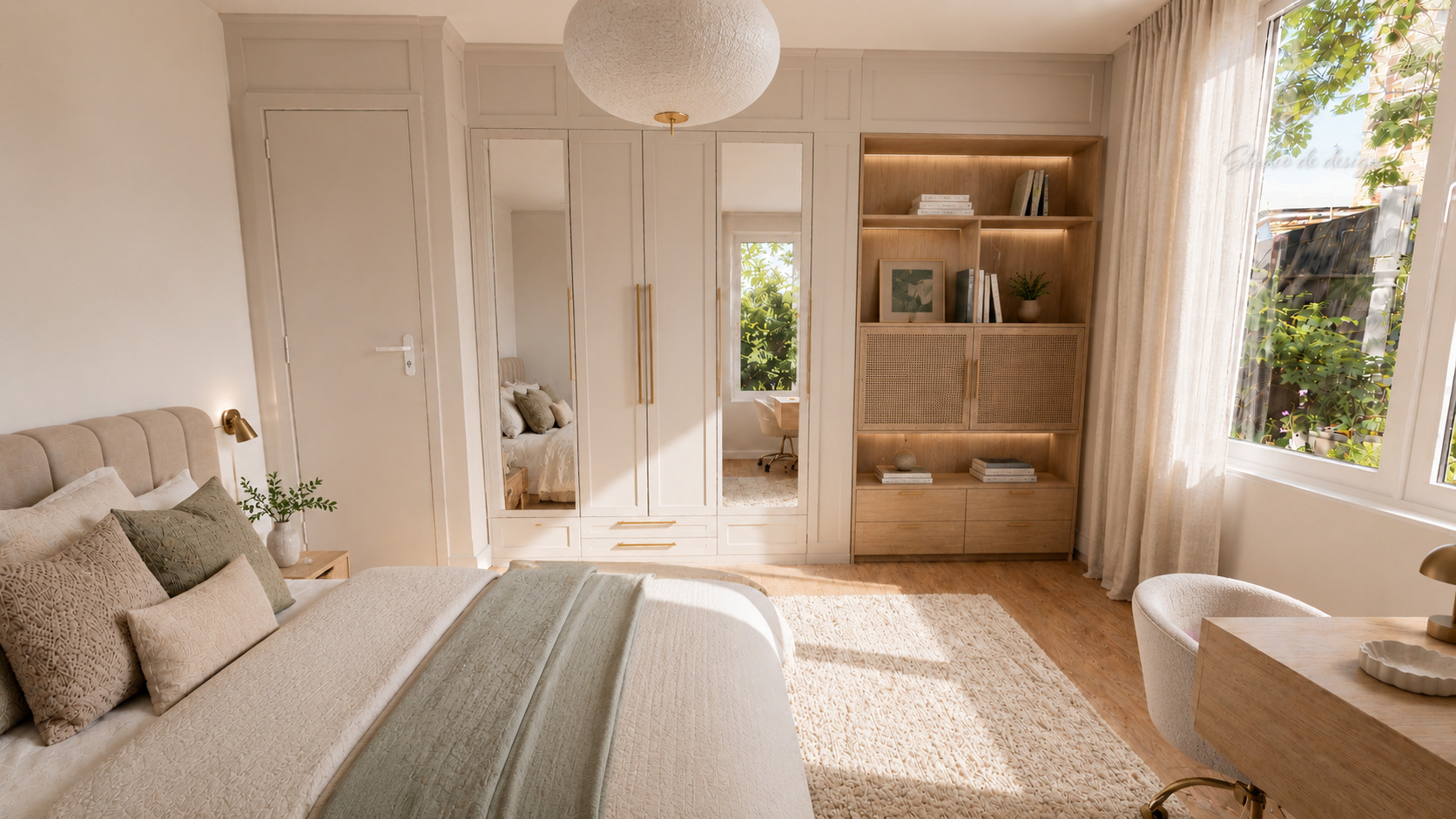 Chambre 1, dressing blanc et armoire en bois